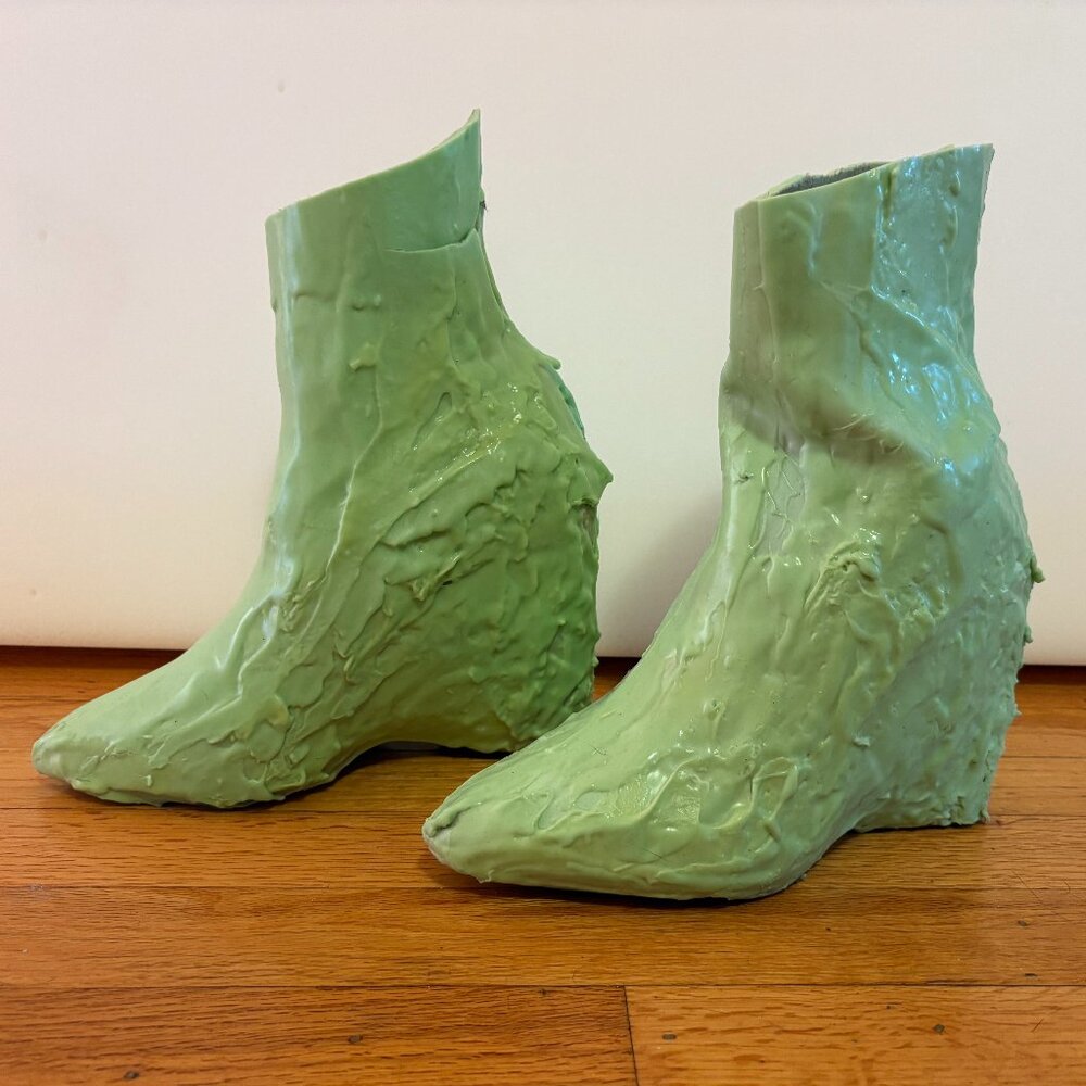 Custom Made Green Slime Latex Ankle Wedge Boots Size IT 41